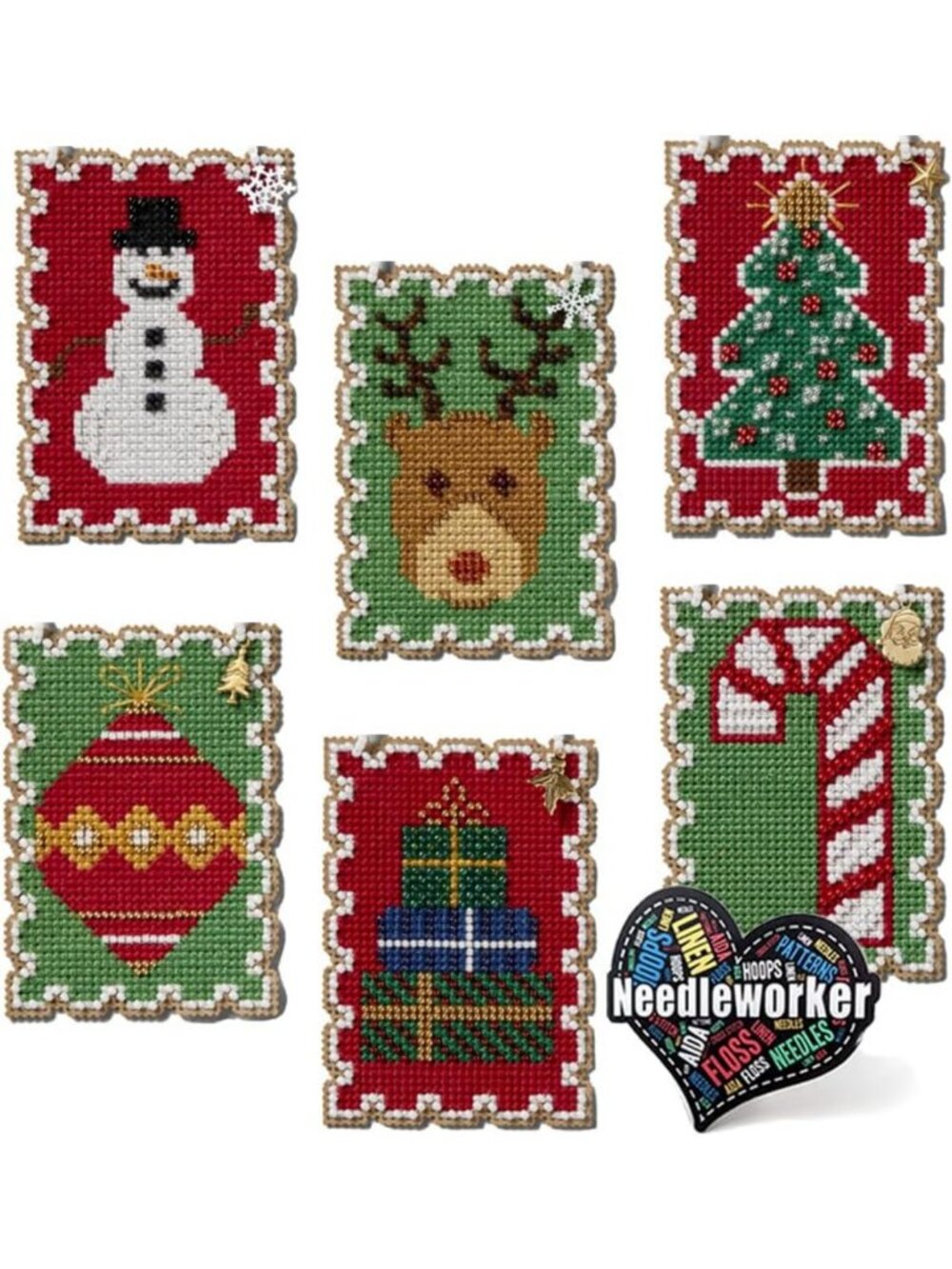 Set of 6 Holiday Ornament Kits - Beaded Cross Stitch with Decorative Stickers